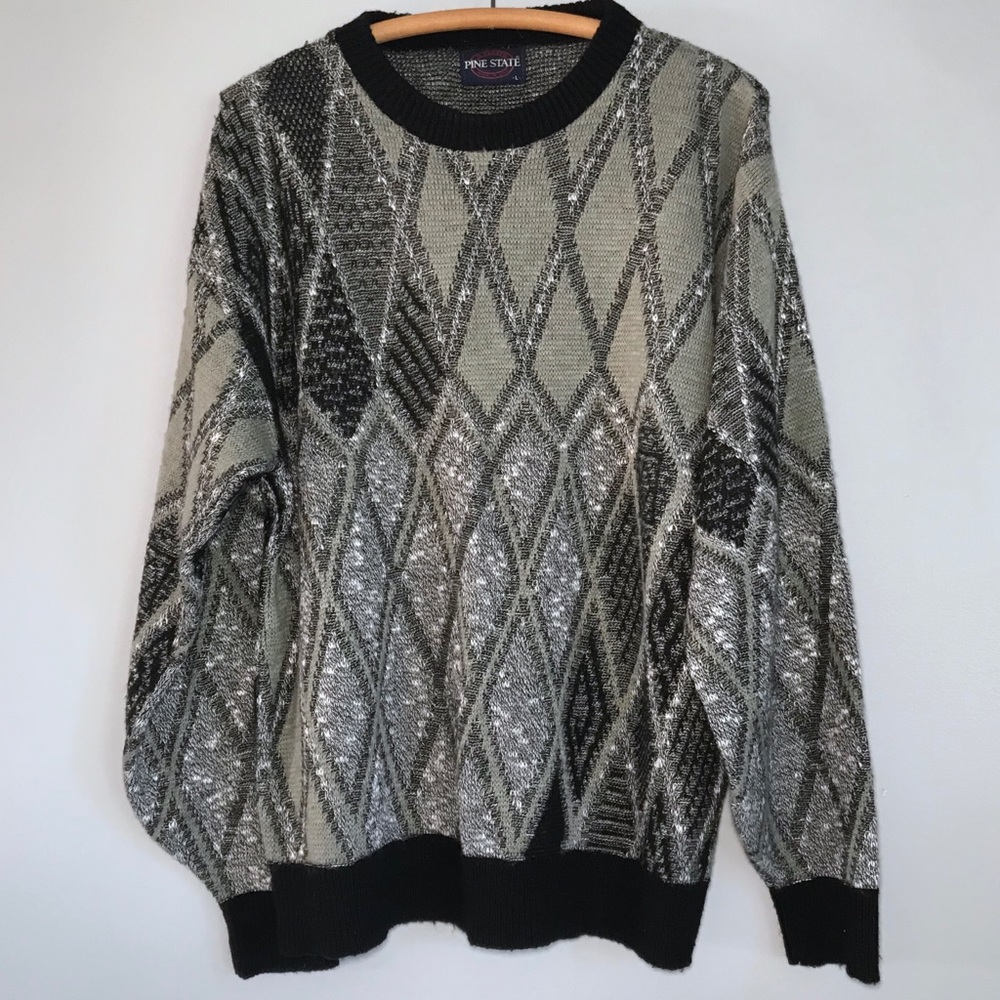 Vintage Men’s Gray Geometric Large Dad Sweater